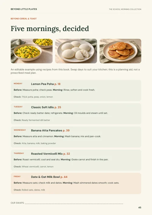 Planning page from Beyond Cereal & Toast: A five-day breakfast planner