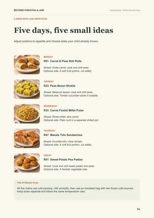 Planning page from Beyond Paratha & Jam: A five-day tiffin planner